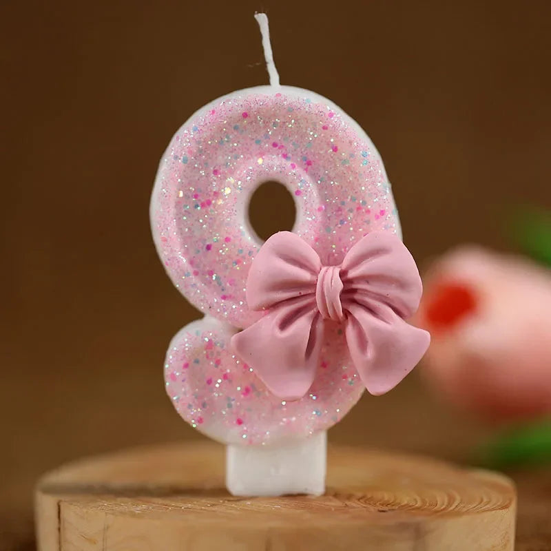 Cute Pink Bow 3D Number Cake Candles for Birthday Party Decorations Birthday Decoration Cake Decorating Tools Oasis Select 9