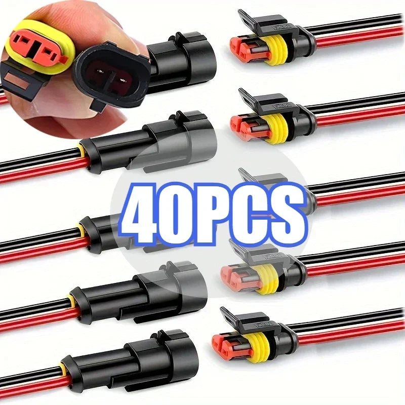 10pcs/5sets 2 Pin Way Connector Waterproof Connectors Male & Female Way 16 AWG Wire for Car Truck Boat Electrical Connector Oasis Select 40PCS-20pair Black