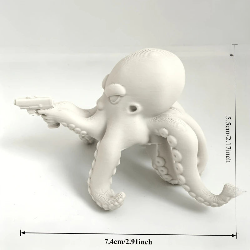 Novelty Angry Octopus Holding Pistol Statue 3D Printed Desk Decor Miniatures Octopus Ornaments for Shelf Monitor Desk Edge Gifts Oasis Select Angry Octopus