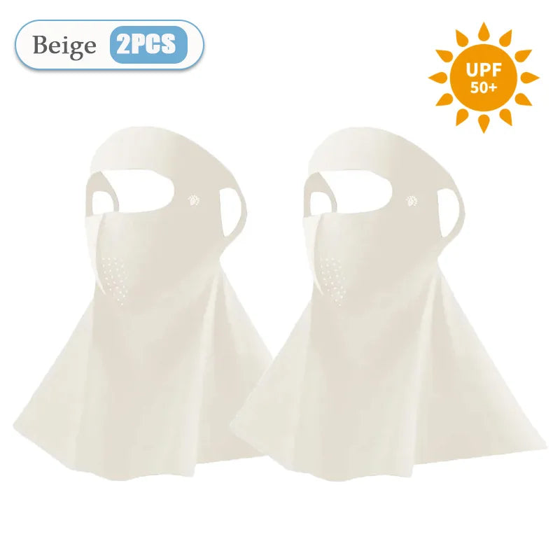 1-10PCS 3D Ice Silk Sun Face Mask Women UV Protection Cooling Breathable Dustproof Balaclava for Outdoor Sports Cycling Oasis Select Beige-2PCS