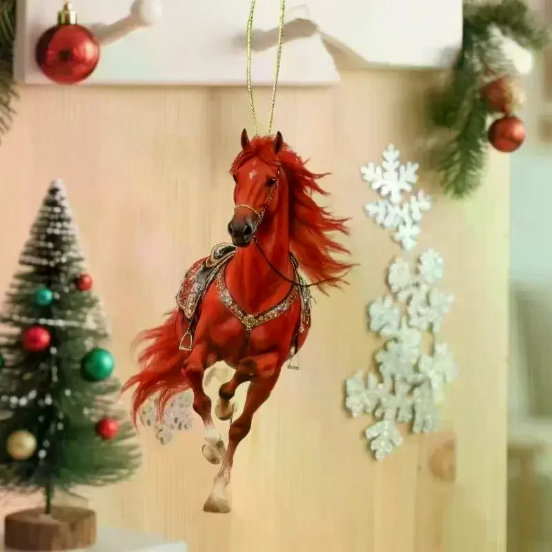 Exquisite 2D Acrylic Horse Car Rearview Mirror Pendant Backpack Charm Christmas Tree Ornament Party New Year Hanging Decoration Oasis Select