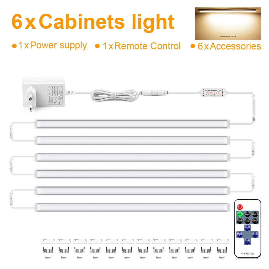 12V Dimmable LED Light Bar 30CM 40CM 50CM White/Warm White Lamp Tube with RF Remote Control Dimmer For Kitchen Bedroom Lighting Oasis Select 50cm 6Pcs LED Bar Warm