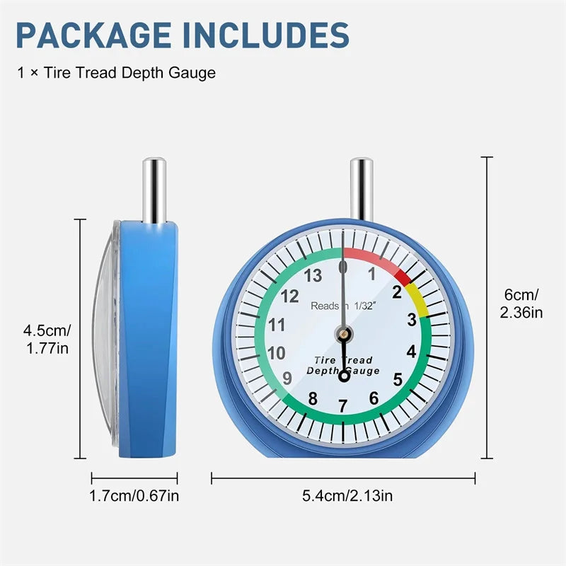 Tire Tread Depth Gauge Dial Type Tire Tread Depth Gauge Professional For Motorcycle Car Truck & Bus Easy Reading Dial Oasis Select