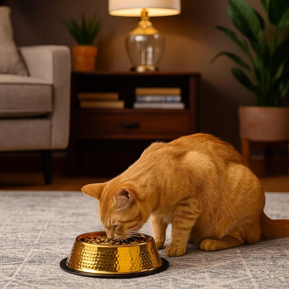 Gold Stainless Steel Pet Bowl | Anti-Slip Dog & Cat Feeder