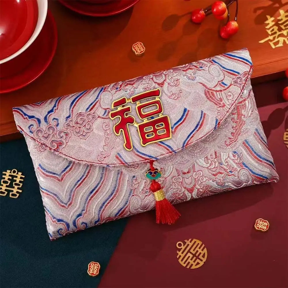 Chinese Style New Year Red Envelope Traditional Embroidery Wedding Money Pocket Cloth with Tassel 2026 Lucky Money Bag Birthday Oasis Select