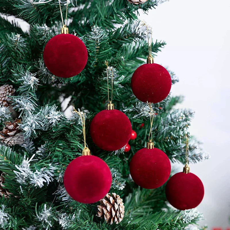 Velvet Christmas Ball Ornaments Red & White Xmas Tree Decor