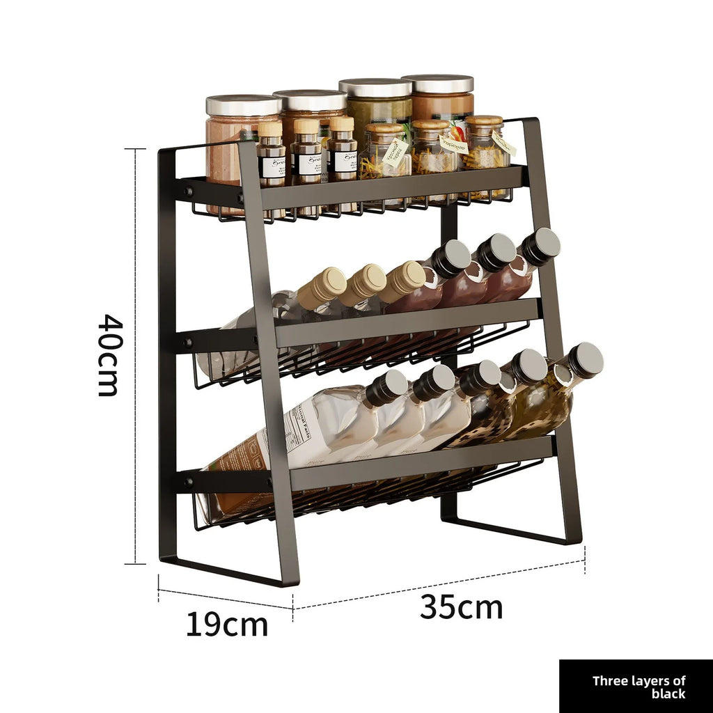 Kitchen seasoning rack countertop multi-layer seasoning rack multi-functional storage artifact Oasis Select 3 layers of black