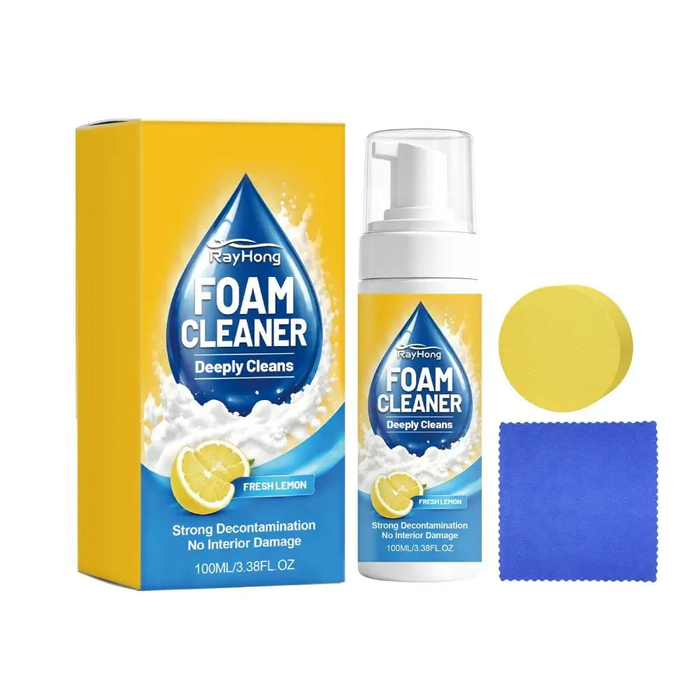 Car Interior Foam Cleaner Set – Lemon Scent, Sponge & Towel