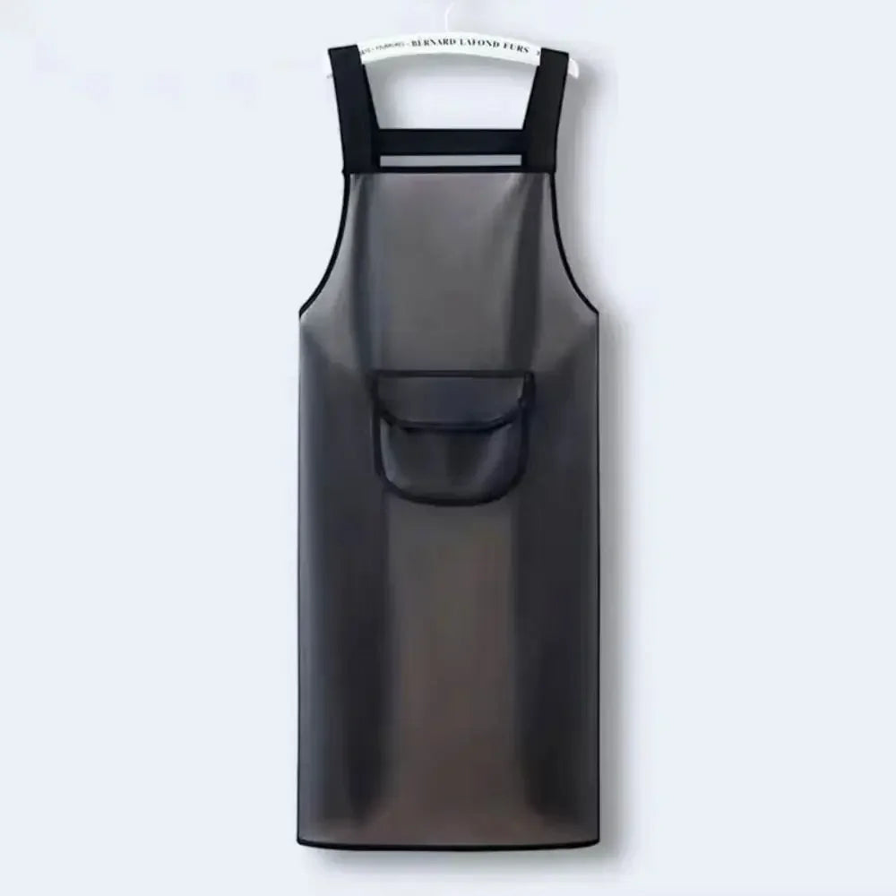 Waterproof Kitchen Apron Household PVC Oil Resistant Work Apron Transparent Black Dirt-Proof Cleaning Aprons Oasis Select with pockets 75cm