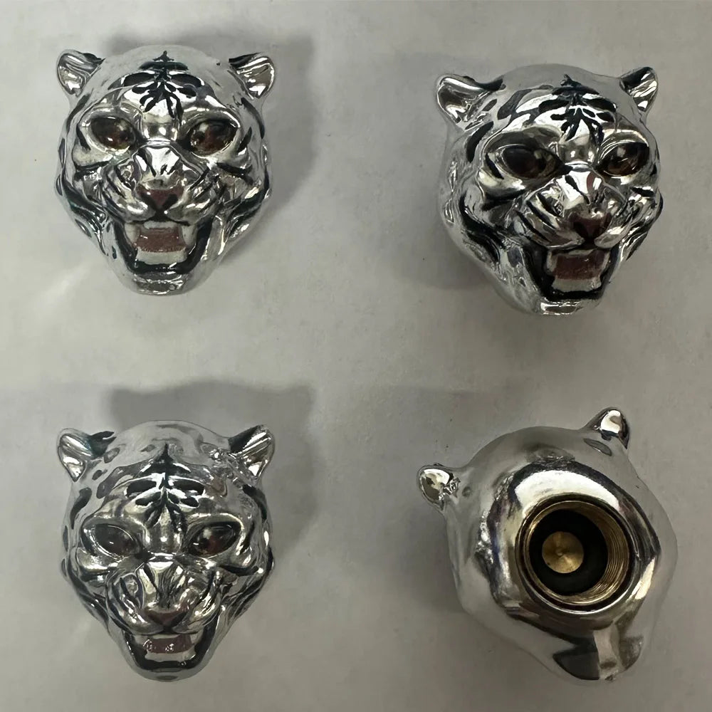 4Pcs Tiger Style Tire Valve Stem Caps 3D Animal Car Accessories Decor Tire Air Caps for Car,SUV,Bike,Motorcycle,Bicycle Oasis Select Silver