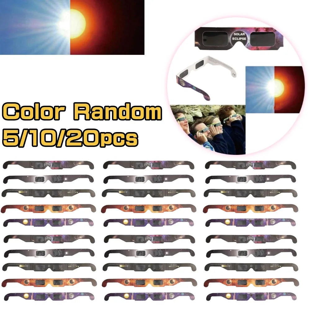 5/20pcs Paper Solar Eclipse Glasses Anti-uv Viewing Glasses Safe Shades Observation Solar Glasses Protect Eyes Random Color Oasis Select
