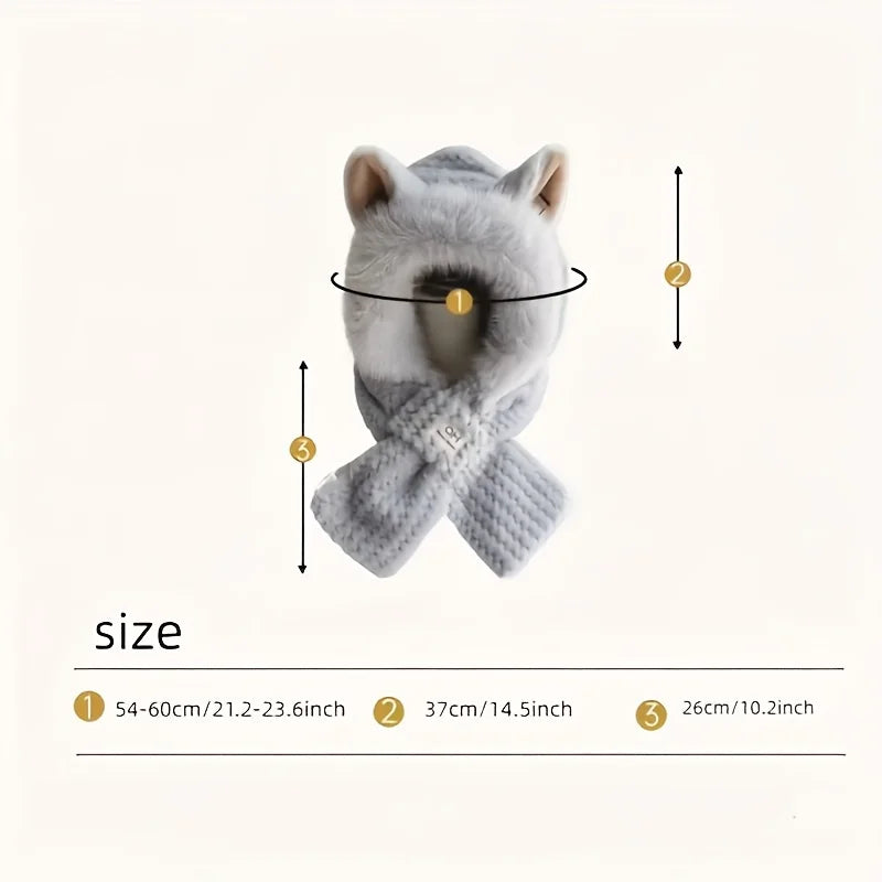 1pc Kawaii Cat Ears Beanie with Pom-Pom, Women's Winter Hat Furry Collar for Christmas Gift, Cute,Fashionable and Warm Oasis Select