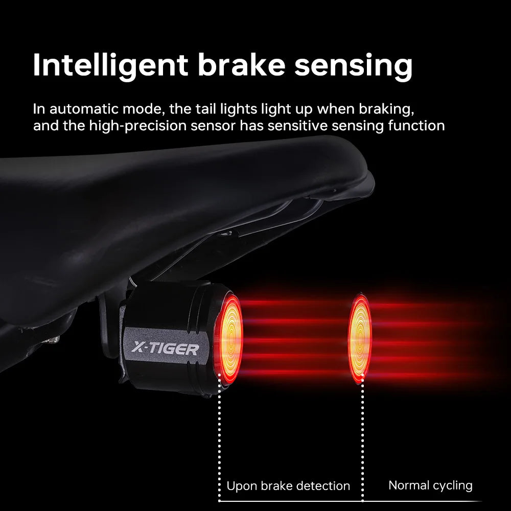 X-TIGER Bike Rear Light High Brightness Smart Brake Sensing Light IPX6 Waterproof LED Charging Taillight MTB Bike Accessories Oasis Select