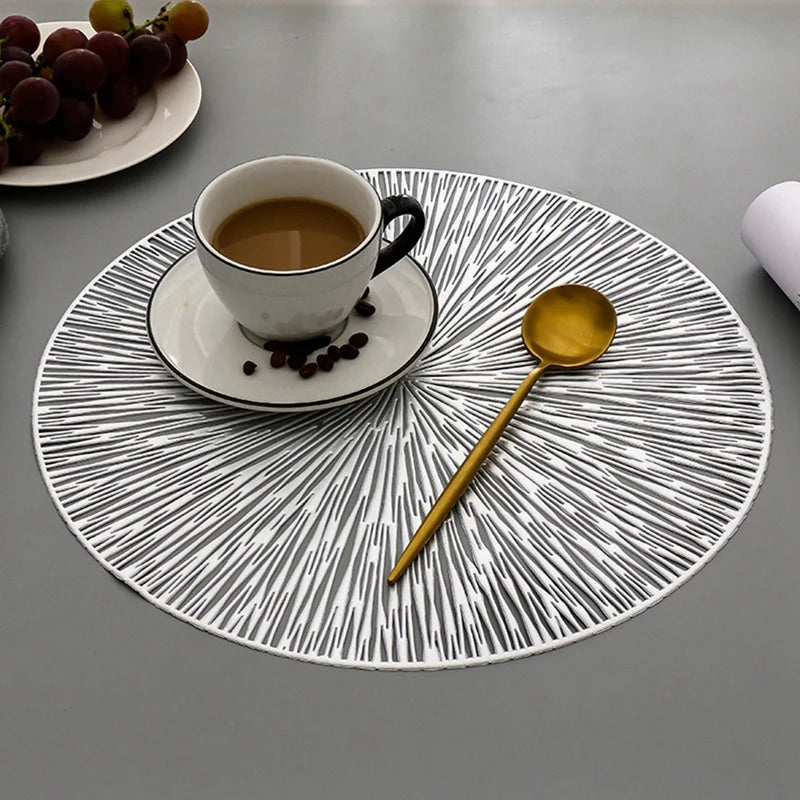 Round Placemats Restaurant Hollow PVC Decoration Meal Mat Anti-Hot Dining Table Line Mat Steak Plate Pad Oasis Select