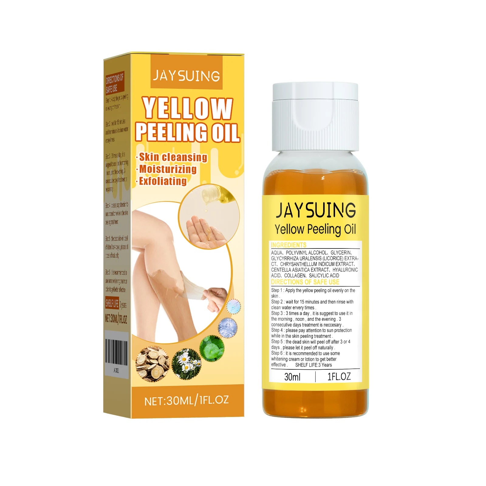 Jaysuing Whitening Yellow Peeling Oil – Dark Spot & Exfoliating Skin Peeling Oil Oasis Select 30ml boxed