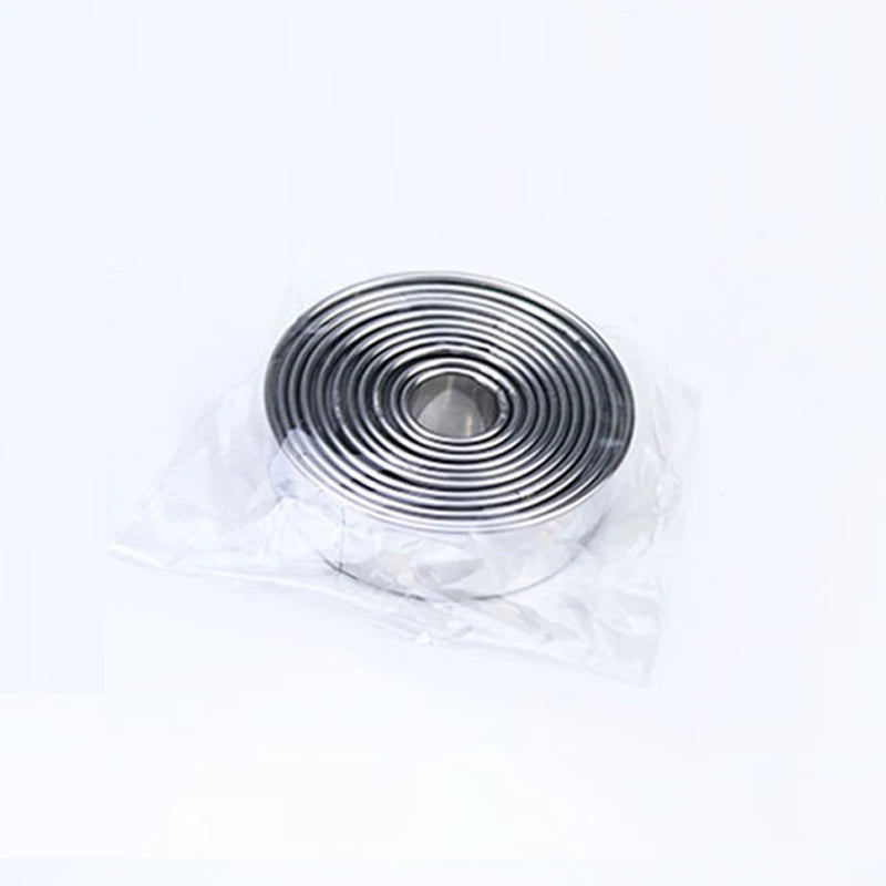 11pcs/Set Stainless Steel Round Cookie Moulds Practical Biscuit Cutters Circle DIY Mousse Cake Dessert Pastry Decorating Tool Oasis Select opp package
