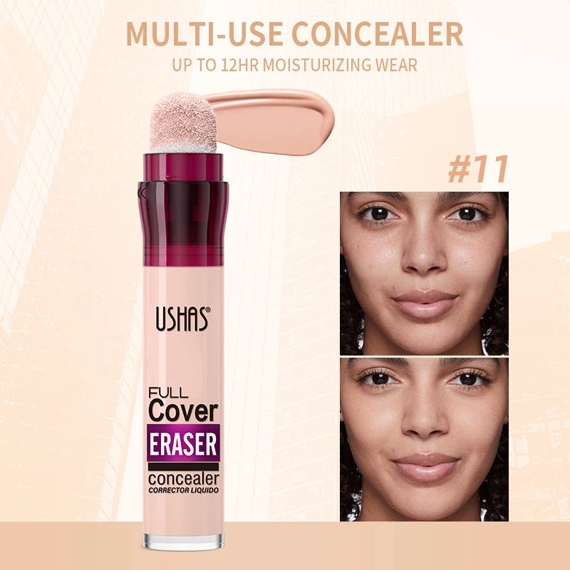 USHAS 12-Shade Liquid Concealer – Rotating Sponge, Long-Lasting