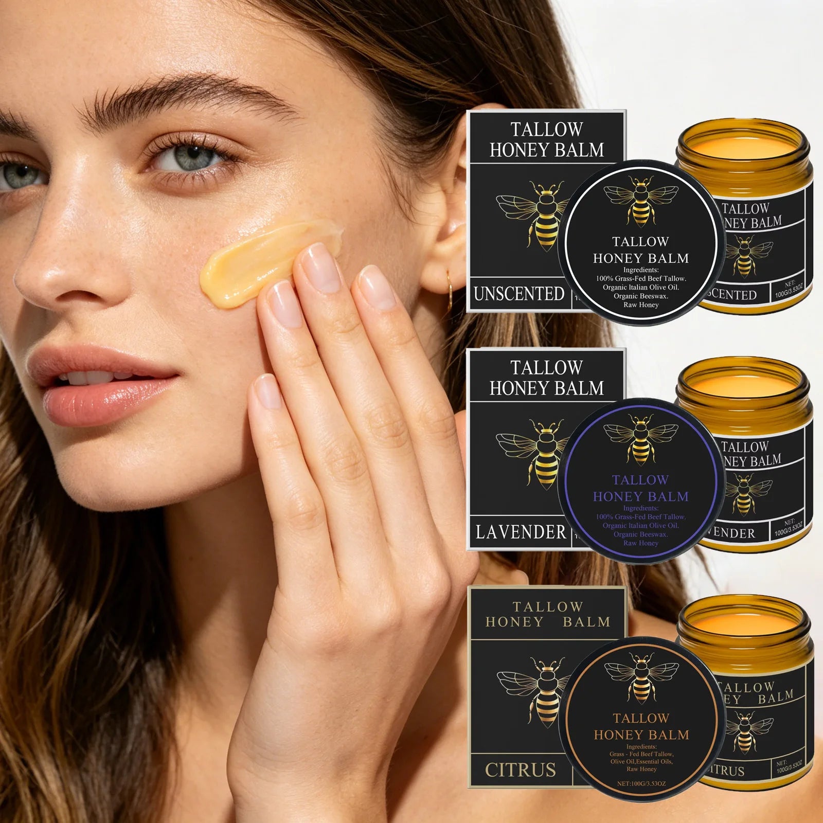 Organic Grass-Fed Beef Tallow Balm With Honey Soothen Nourishing Dry Skin Improves Elasticity Moisturizing Cream For Soft Smooth Oasis Select