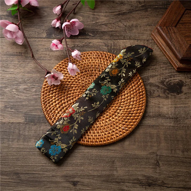 New Chinese Style Hand Fan Cover Embroidered Flowers Portable Folding Fan Cover Dustproof Protective Cover Home Decoration Oasis Select Black