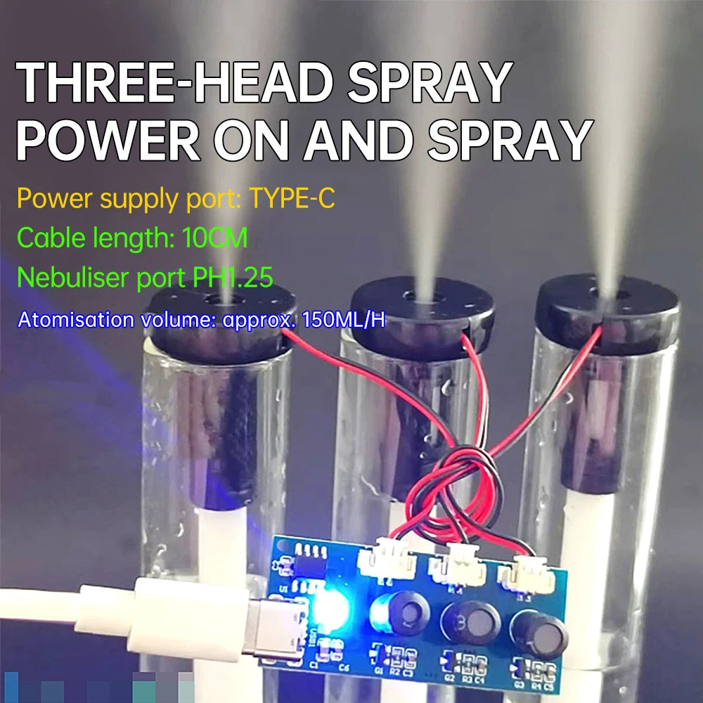 DC 5V Single Module Dual Spray Three Spray Electrified Direct Spray No Switch Ultrasonic Atomizer Humidifier Module Type C Oasis Select