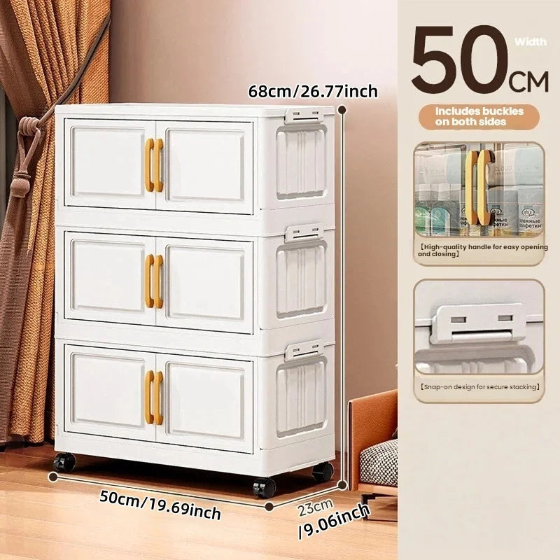 Double-door living room storage cabinet, folding floor-standing storage box, no installation required, simple storage cabinet Oasis Select 50cm-3 layers-white