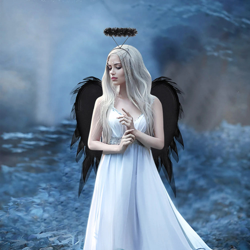 White/Black Angel Wing Real Feather Fairy Wing Dance Party Christmas Masquerade Carnival Cosplay Costume Oasis Select