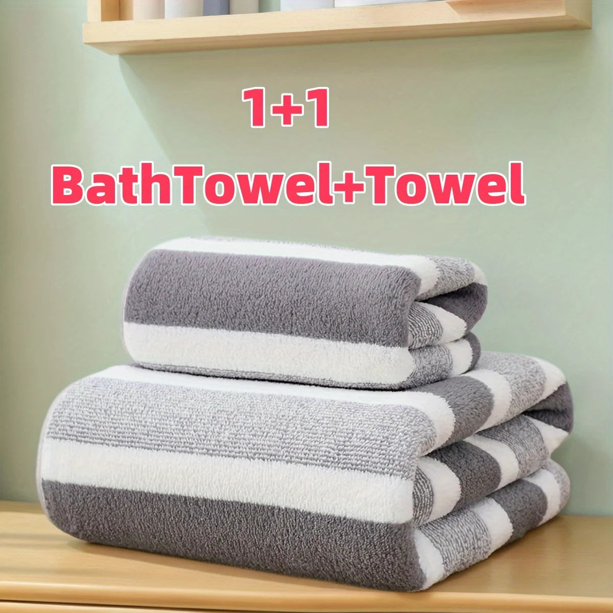 2pcs Quick-Drying Striped Towel Set For Soft And Absorbent Bathroom Experience Bath Towel Or Hand Towel Oasis Select Light Grey 2pcs