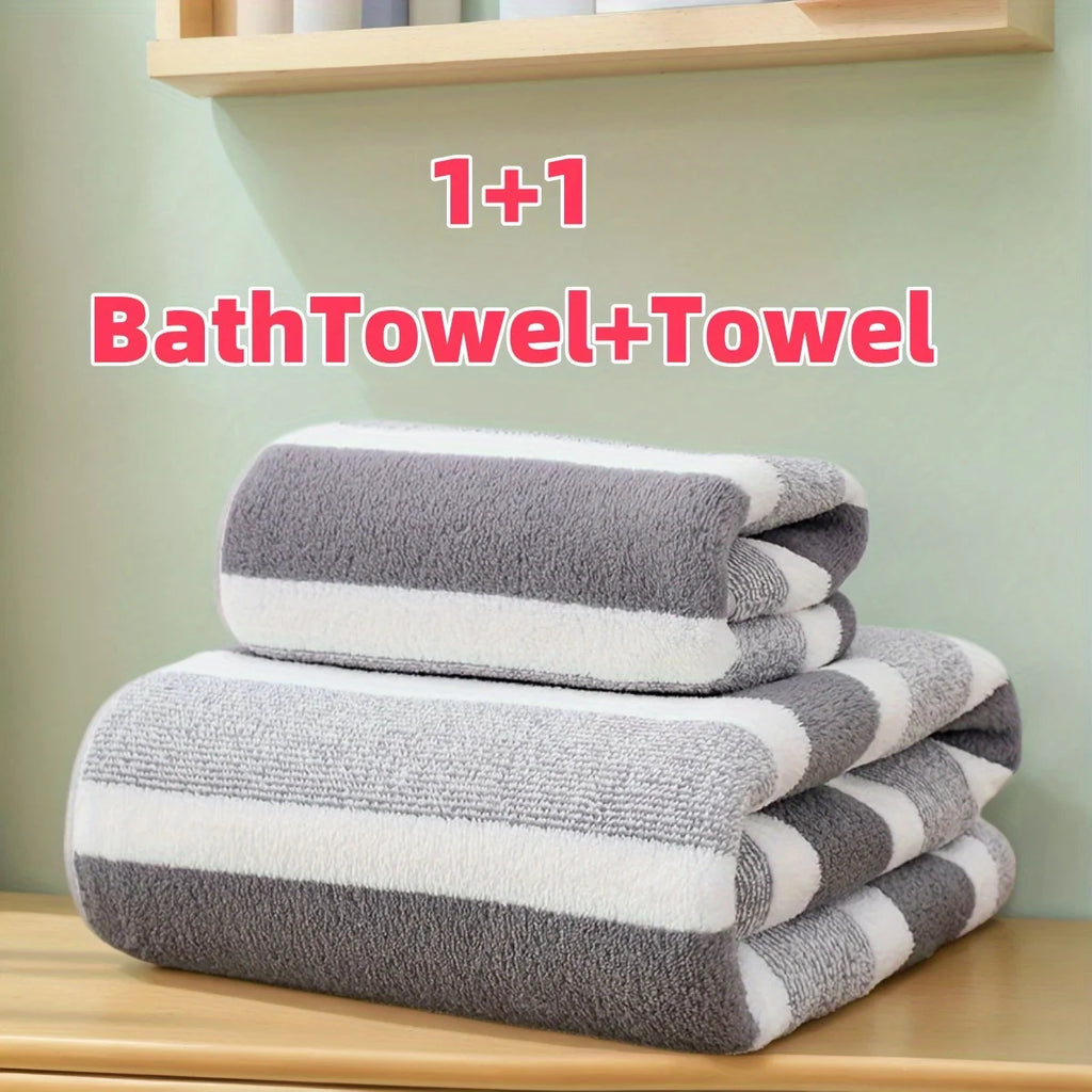 2pcs Quick-Drying Striped Towel Set For Soft And Absorbent Bathroom Experience Bath Towel Or Hand Towel Oasis Select Light Grey 2pcs