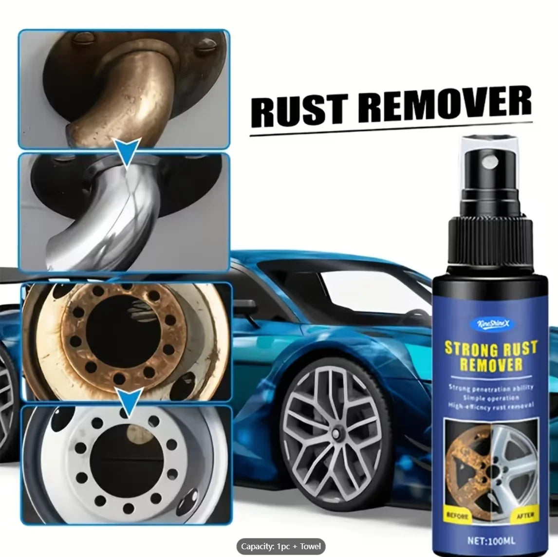 Metal Rust Removal Spray. It has a wide range of applications, is easy to spray, and leaves no residue. An ideal choice for auto Oasis Select