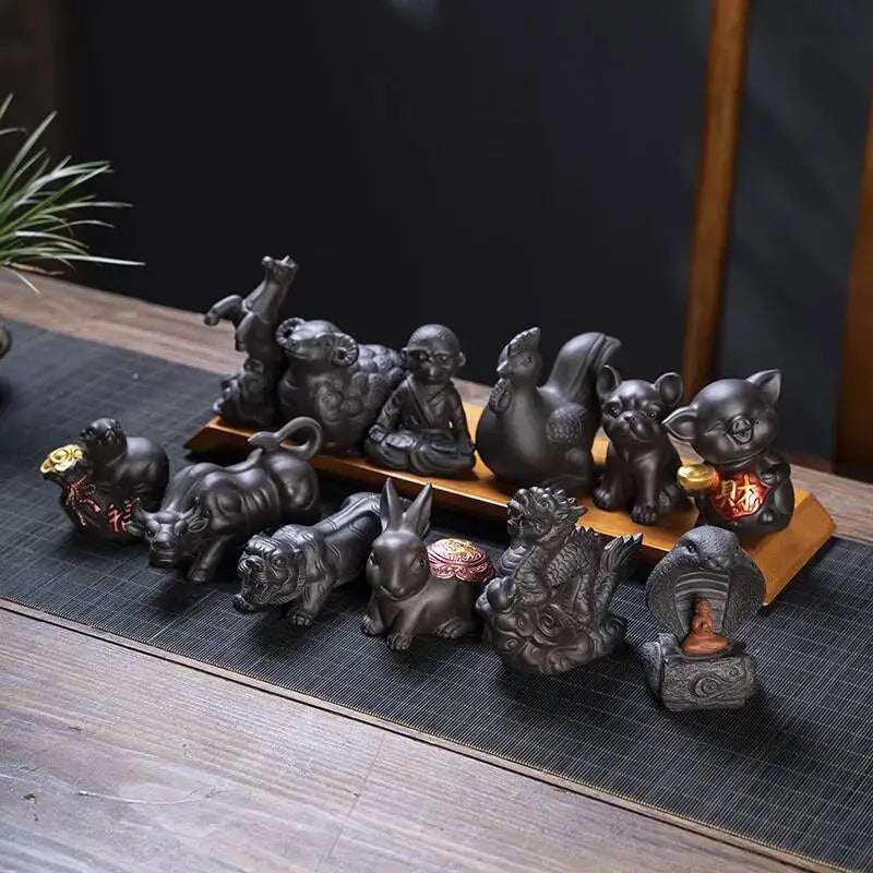 Zisha Twelve Zodiac Creative Tea Pet Ornaments Nurturable Tea Play Tea Accessories Cute Zodiac Small Ornaments Oasis Select