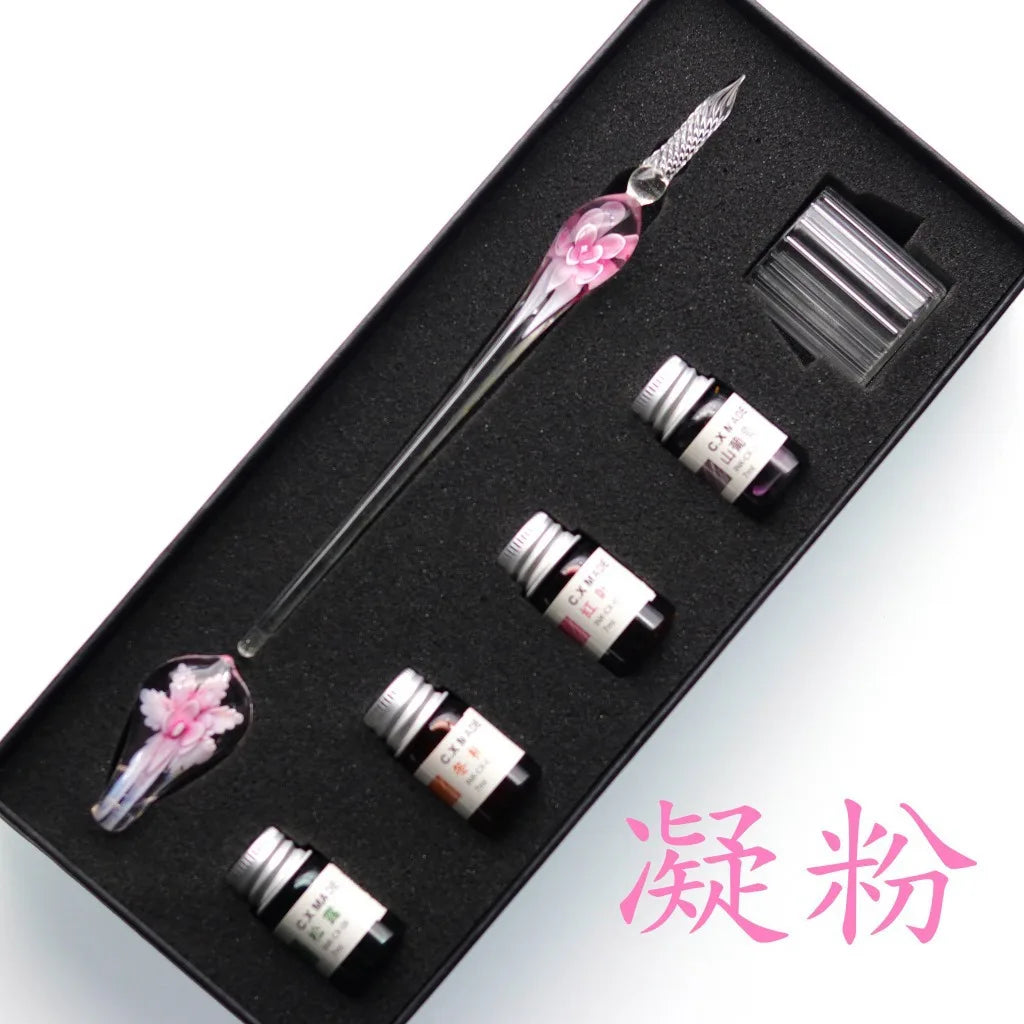 Embedded flower glass pen set, colored dipping pen, street vendor gift box, signature pen, glass pen gift Oasis Select 7