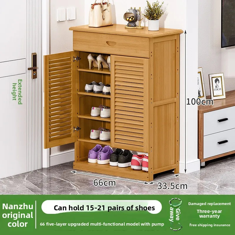 Shoe cabinet Household door porch cabinet Solid wood indoor shoe rack against the wall Large capacity dust-proof storage rack Oasis Select
