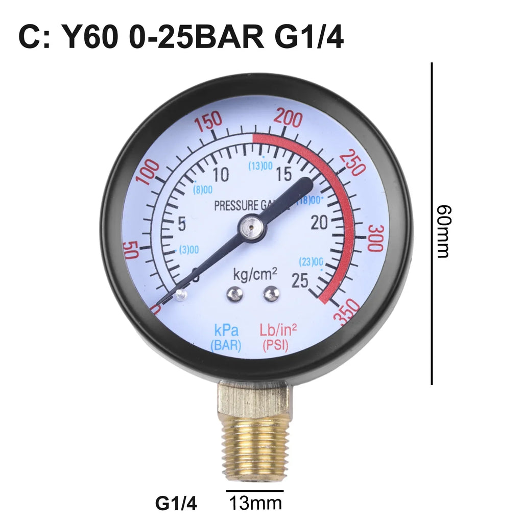Air Compressor Pneumatic Hydraulic Fluid Pressure Y60 0-1.6Mpa 0-230PSI Pool Filter Water Pressure Gauge Meter Oasis Select C