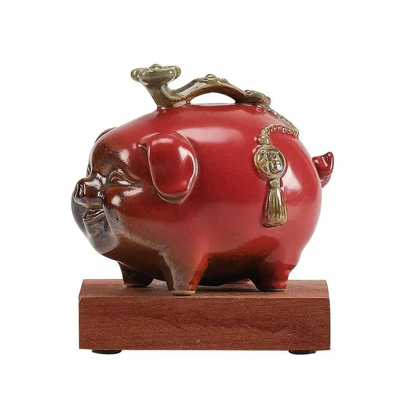Ceramic Lucky Pig Wealth-Attracting Ornament Auspicious Tea Pet Desktop Craft Decoration Zodiac Mascot Gift Oasis Select