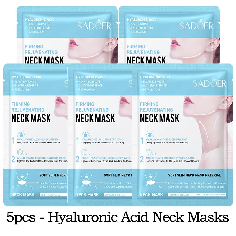 SADOER Hyaluronic Acid Collagen Neck Mask Firming Rejuvenating Brightening Moisturizing Neck Skin Care Oasis Select 5pcs