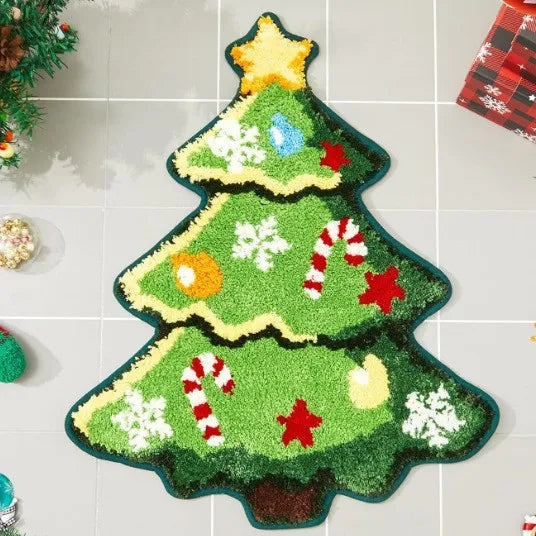 Nordic Irregular-shaped Christmas Series Faux Cashmere Floor MATS Home Decorative Bathroom Absorbent MATS Oasis Select Christmas tree-1 50x50cm