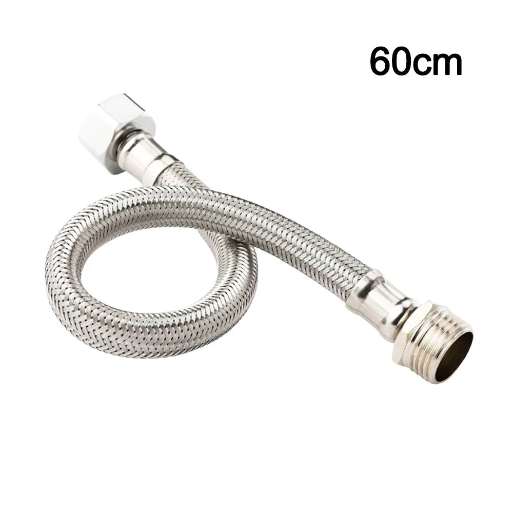 20-200CM Length Flexible Shower Hose Stainless Steel Internal Threaded Extension Sprayer Pipe Adjustable Length Oasis Select Silver-60cm