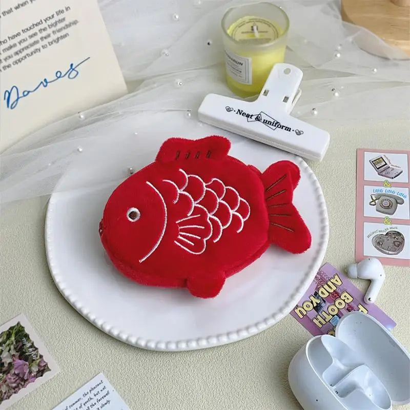 Koi Fish Plush Coin Purse – Cute Zipper Wallet & Earbud Pouch Plush Coin Purse Oasis Select Red