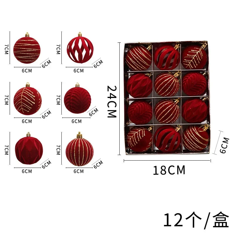 12-Pack Velvet Christmas Ball Ornaments 6cm – Red, Green & White