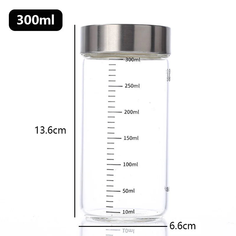100-500ml Glass Storage Cup Portable Seal Thickening High Borosilicate Thermostability Liquid Storage Cup Scale Sealed Jar Oasis Select 300ml
