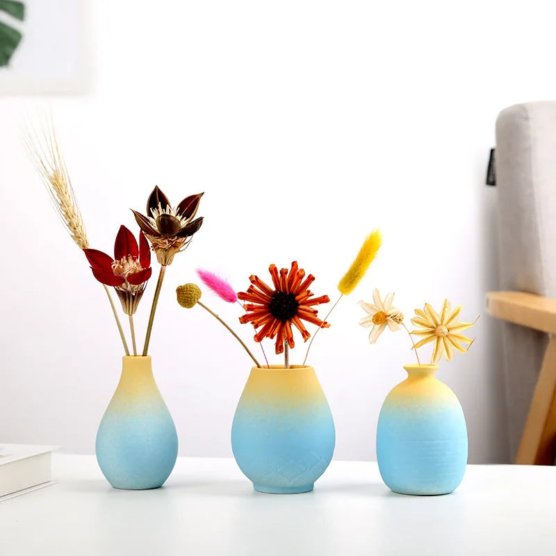 Frosted Gradient Mini Ceramic Vase Flower Arrangement Light Luxury Garden Home Dry Flower Living Room Table Decoration Oasis Select