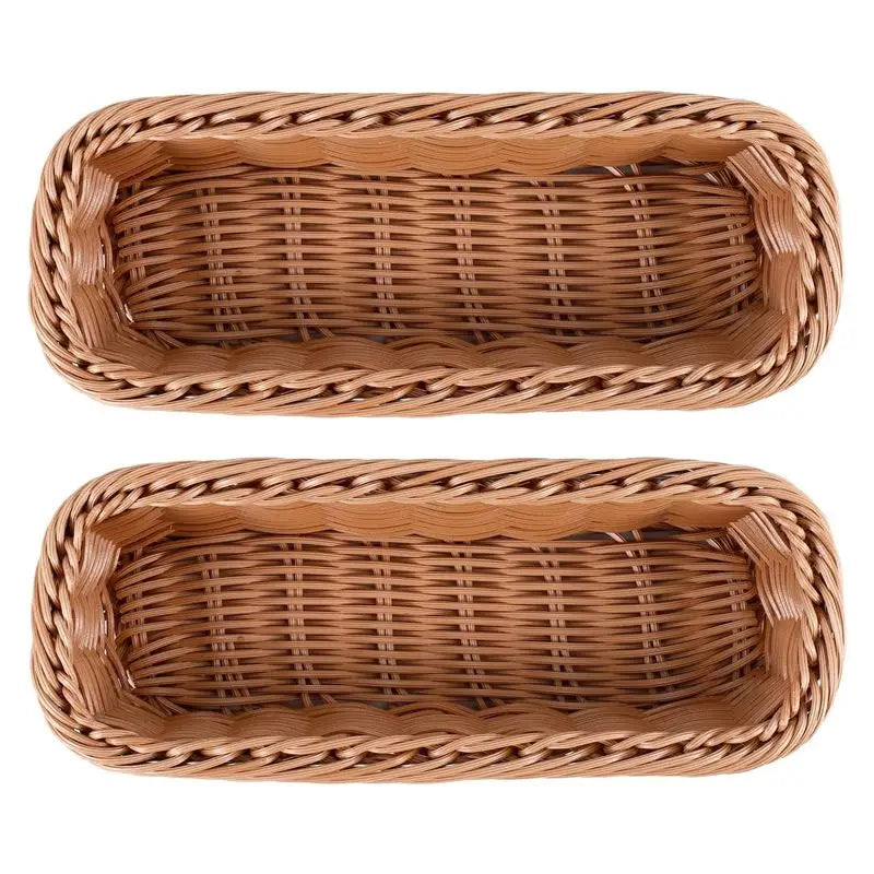LIKE WISH 2Pc Rattan Plastic Basket Cutlery Basket Rectangular Storage Box Cutlery Fork Chopsticks Bread Cake Fruit Storage Oasis Select picture color