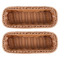 LIKE WISH 2Pc Rattan Plastic Basket Cutlery Basket Rectangular Storage Box Cutlery Fork Chopsticks Bread Cake Fruit Storage Oasis Select picture color