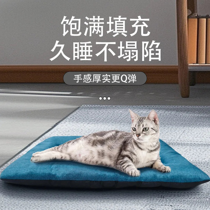 Square Dog Bed, All-season Pet Bed, Cat Bed, Summer Cotton and Linen Breathable Pet Mat Oasis Select Light blue 72x55x7CM