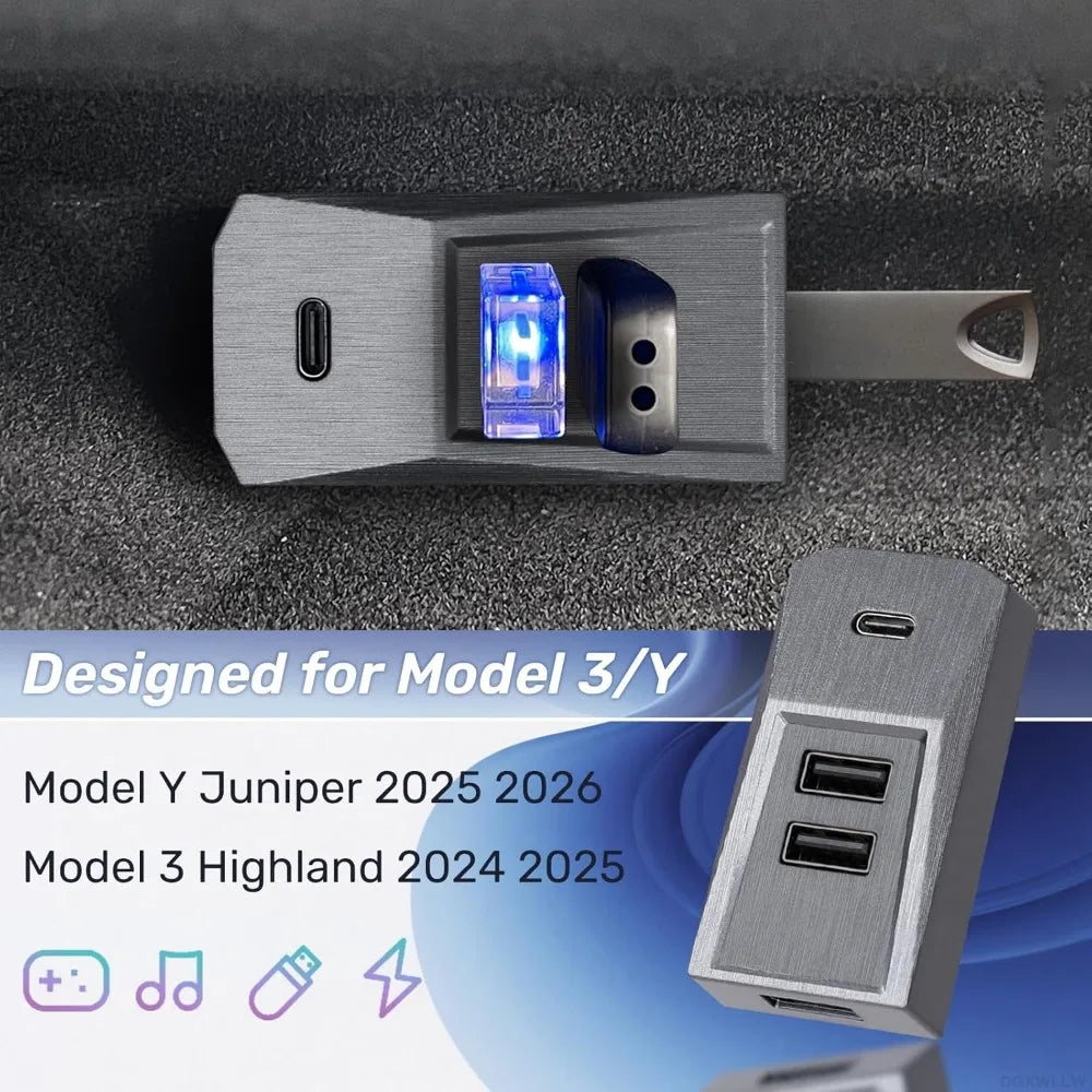 Custom Fit Easy Install Glovebox USB Hub For Tesla Model YL Y Juniper Launch Model 3 Highland Type-C Splitter Docking Station Oasis Select