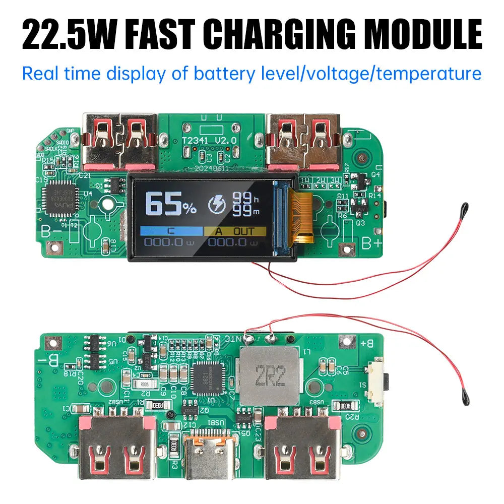 22.5W Fast Charging Power Bank Motherboard with TFT Color Digital Display for Ternary Lithium Battery PD QC Quick Charge Module Oasis Select
