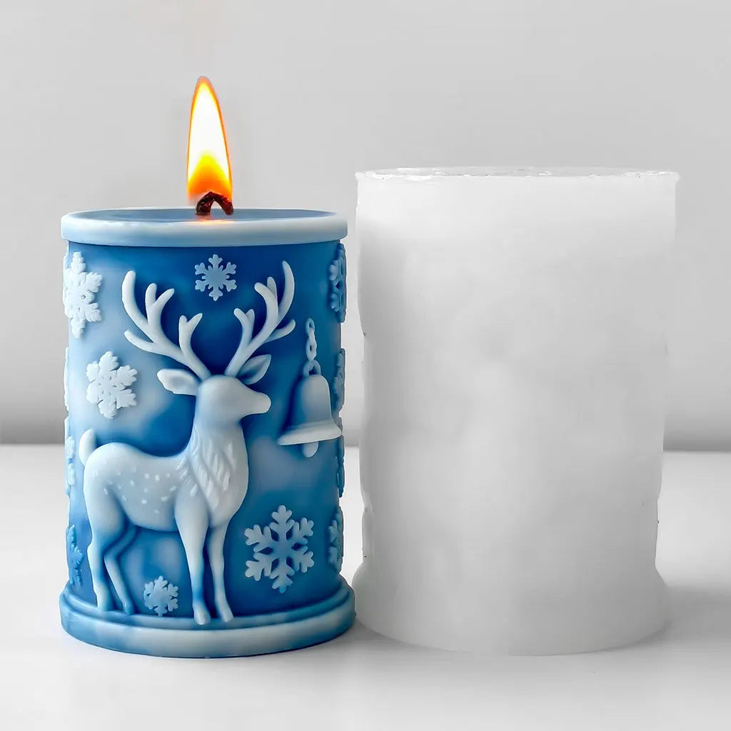 3D Relief Cylinder Christmas Snowflake Elk Silicone Candle Mold Christmas Tree Santa Aroma Plaster Mold Candle Making Supplies Oasis Select