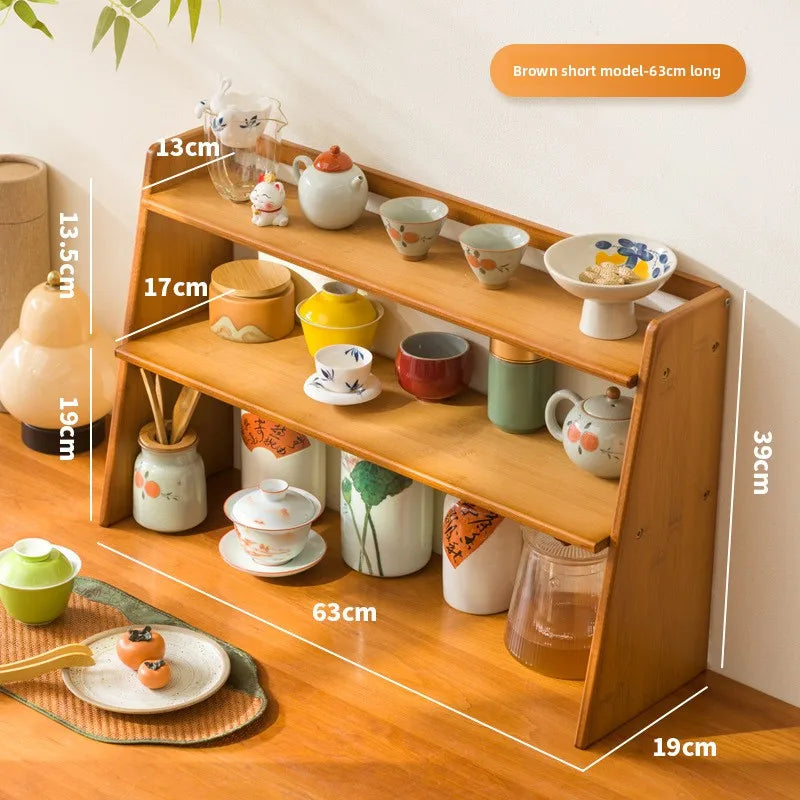 Desktop tea house walnut tea set rack teacup rack Bogu rack Chinese solid wood desktop tea table desktop storage Oasis Select Brown 63 short