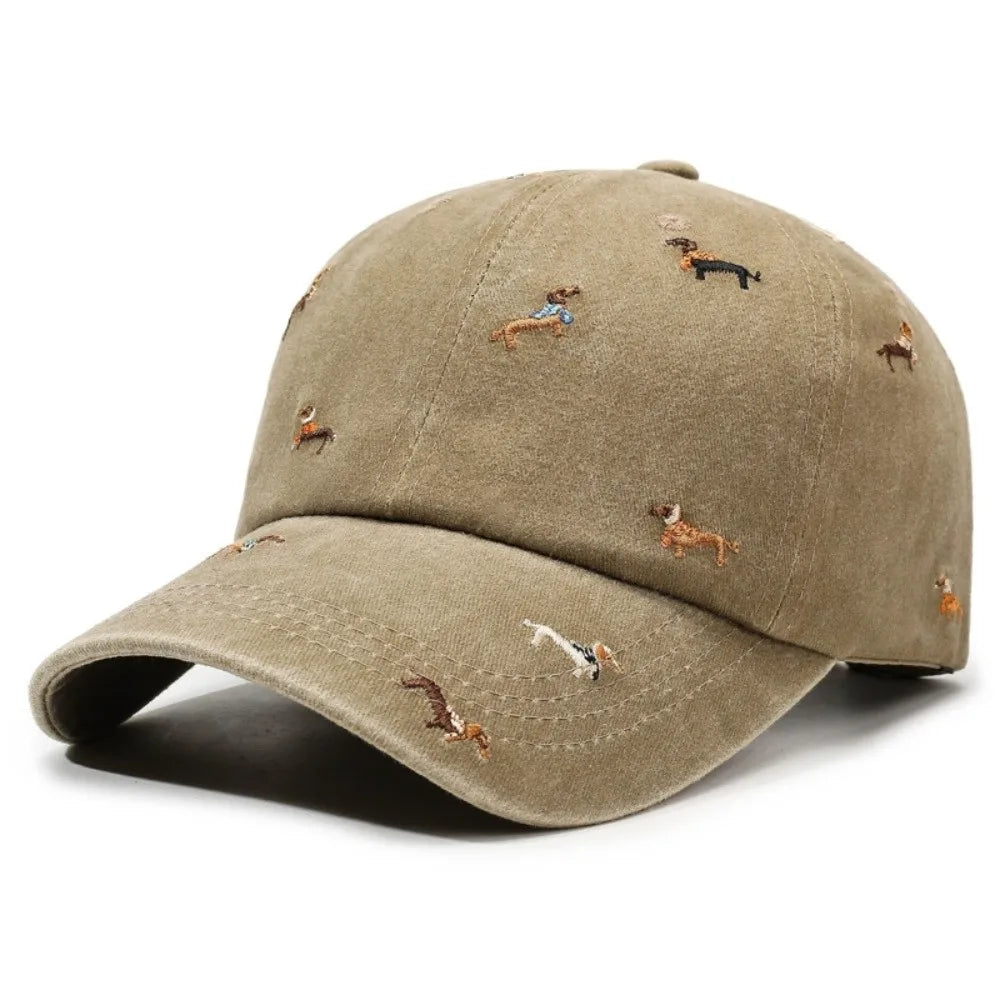 Fashion Embroidery Puppy Baseball Cap UV Protection Versatile Sun Hat Breathable Bonnet for Spring Summer Oasis Select Khaki