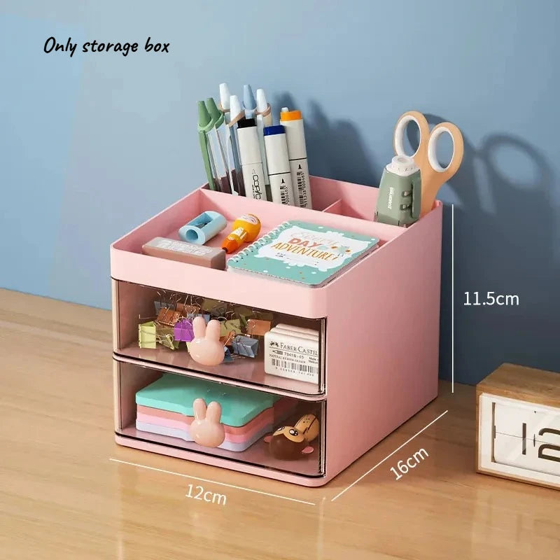 1pcs Multi-Layer Desk Organizer with Drawers Pen & Stationery Storage Box Office Desktop Makeup Organizer with Elevated Stand Oasis Select Pink